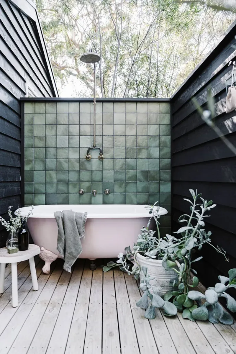 25 Outdoor Shower Ideas That Give Off BIG Beach House Energy - Decor Hint Outdoor Tub + Shower Combo