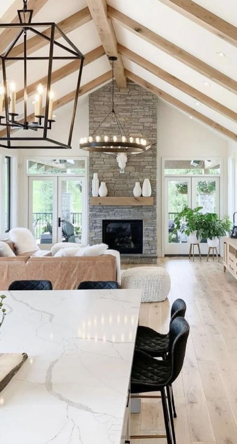 22 Fancy Barndominium Homes That Beautifully Mix Rustic With Modern - Decor Hint Vaulted Ceilings with Modern Chandeliers