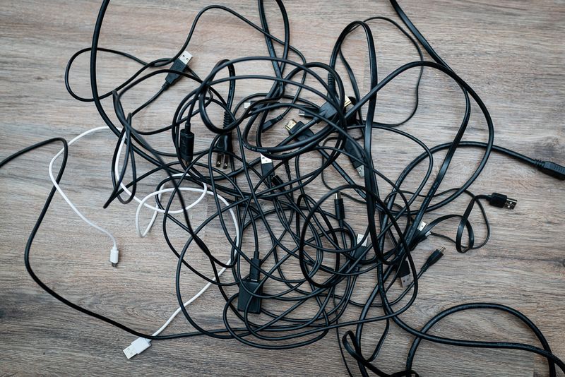 Tangled Cords Around TV Area (Messy Mistake)