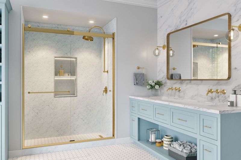 14 Outdated Home Features That Could Be Costing You Home Value In 2025 - Decor Hint Shower/Tub Sliding Doors With Gold Frames