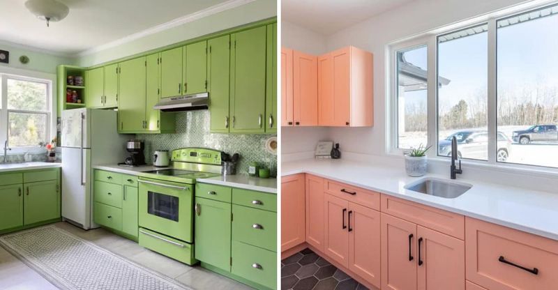 20 Outdated Kitchen Cabinet Styles Designers Say To Avoid - Decor Hint Colored Cabinet Fronts (like Avocado or Peach)
