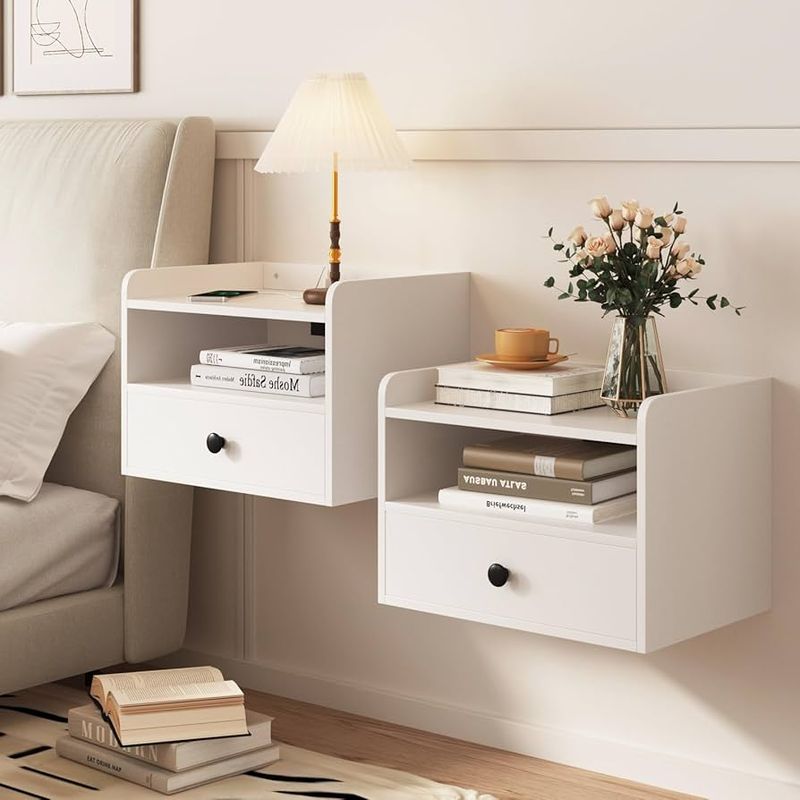 16 Tiny Room Layouts That Just Work - Decor Hint Floating Nightstands to Keep Floor Clear