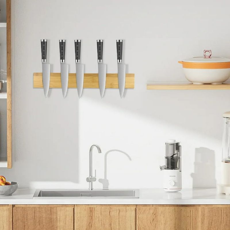 16 Kitchen Counter Decluttering Strategies - Decor Hint Hang a Magnetic Knife Strip