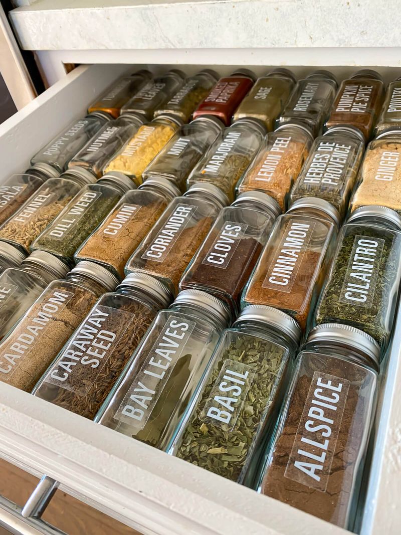 16 Kitchen Counter Decluttering Strategies - Decor Hint Store Spices in a Drawer or Cabinet