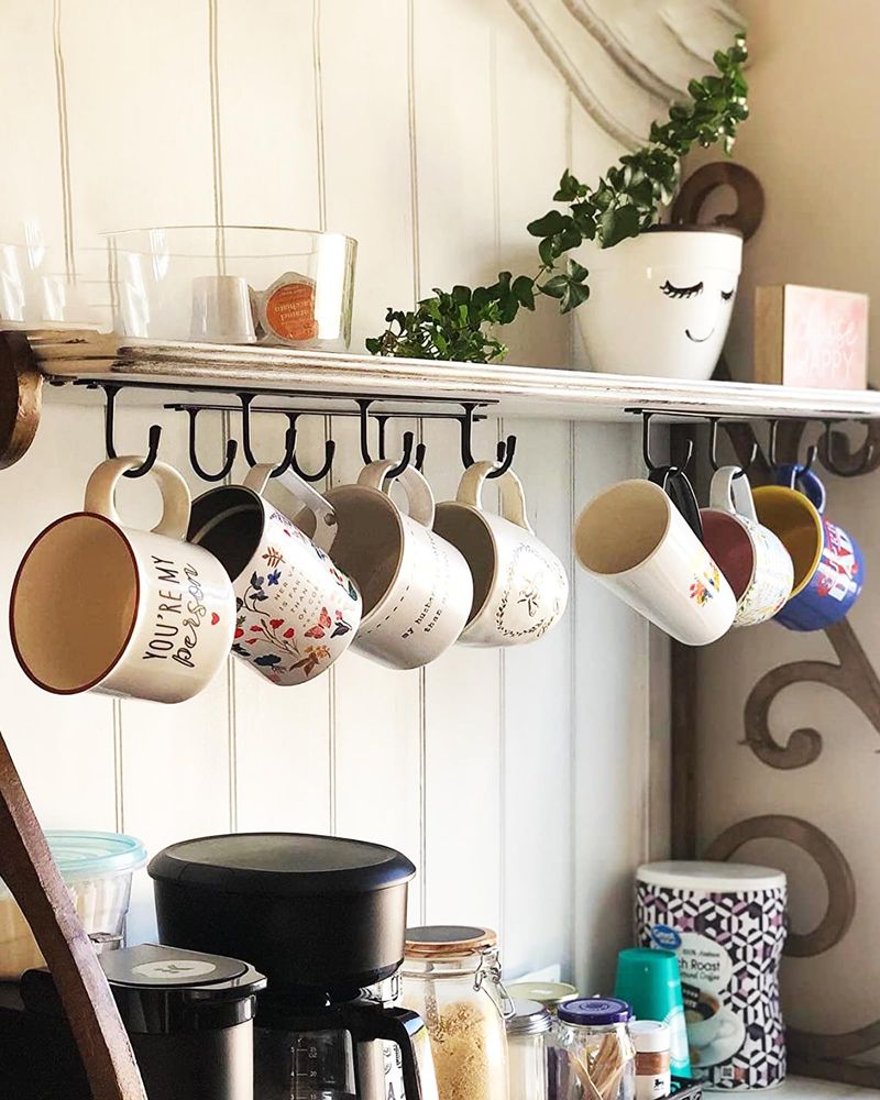 16 Kitchen Counter Decluttering Strategies - Decor Hint Add Hooks Under Cabinets for Mugs