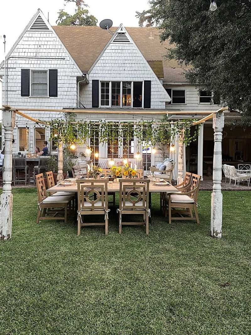 California Dreamin Outdoor Dining Setups From Santa Barbara Homes - Decor Hint Long Reclaimed Wood Farm Tables Under String Lights