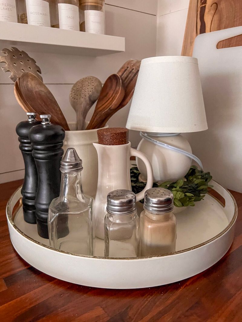 16 Kitchen Counter Decluttering Strategies - Decor Hint Add a Tray to Corral Small Items