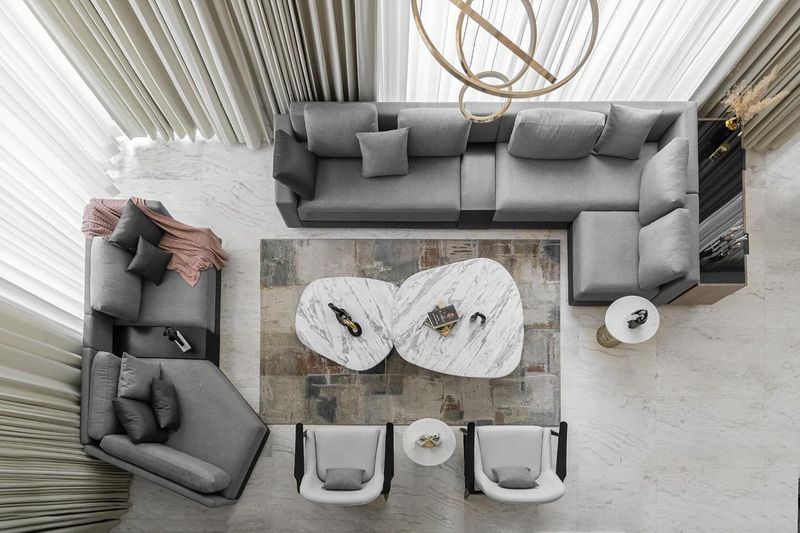 Furniture pushed against walls