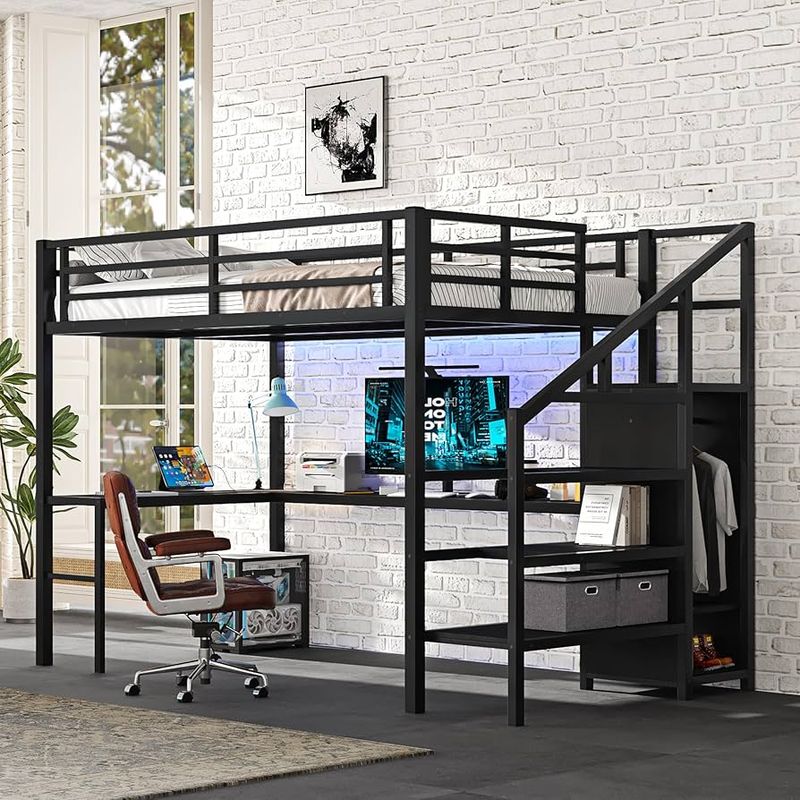 12 Home Designs Focus On Gamers With Clever Mix Of Comfort And Style To Level Up Space (Floor Plans Included) - Decor Hint Loft Beds with Gaming Stations Below