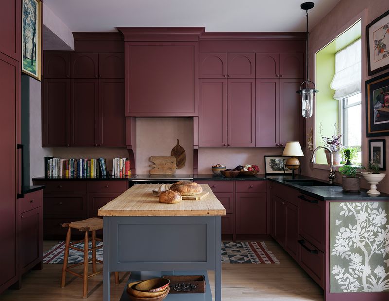 20 Color-Drenched Kitchens That Prove This Paint Trend Is Totally Timeless When Used Right - Decor Hint Oxblood Red Vintage-Inspired Depth
