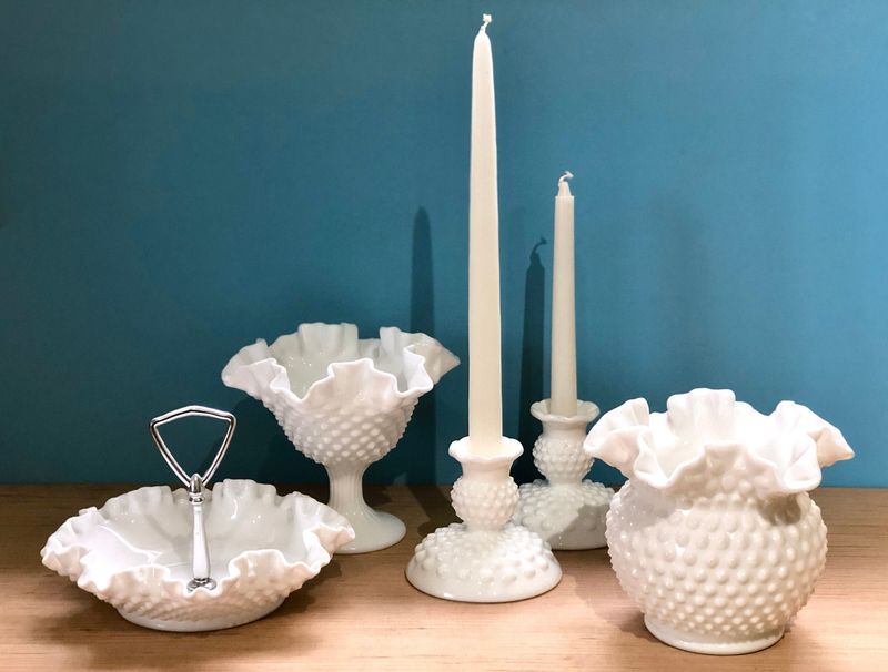 Milk Glass Vases And Compotes