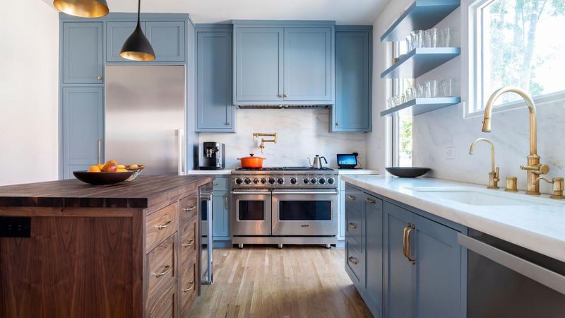 16 Colors To Paint Your Small Kitchen Cabinets That Aren't Just White - Decor Hint Dusty Blue
