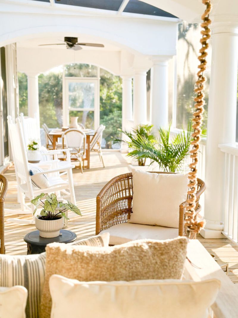 12 Front Porch Looks That Define South Carolina Welcoming Style - Decor Hint Potted Palms and Hydrangeas
