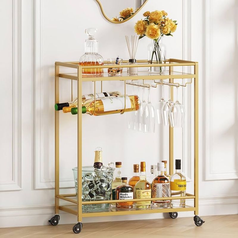 19 Essential Furniture Pieces For A Timeless Art Deco-Inspired Space - Decor Hint Gold-Framed Bar Cart