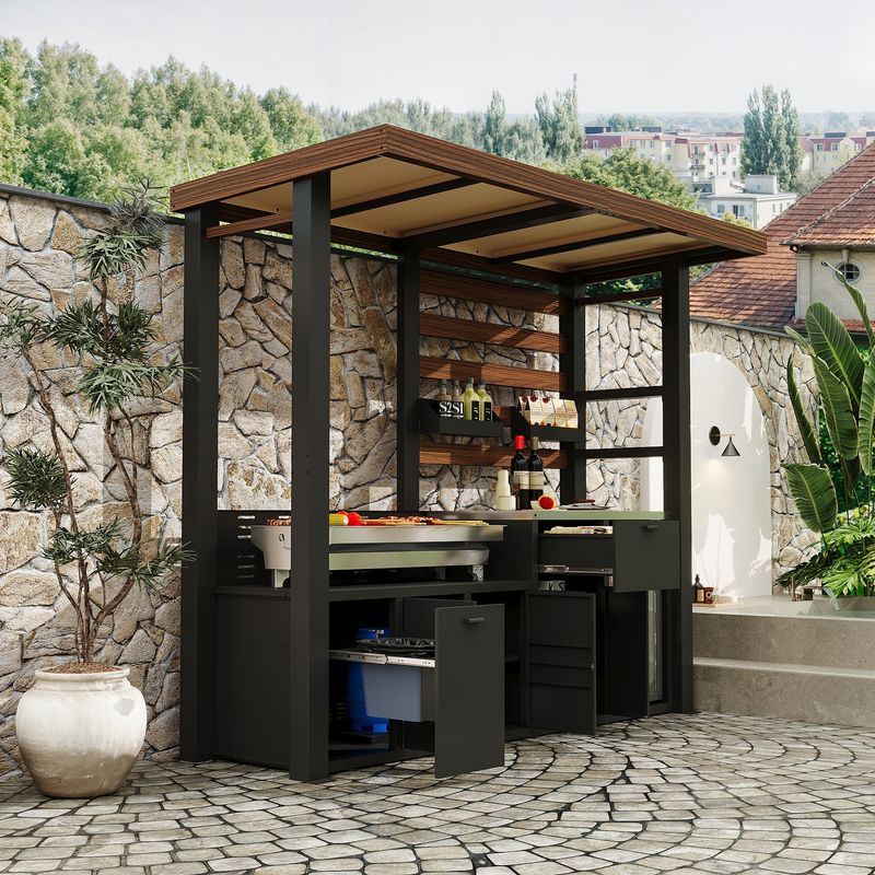 Grill with Hidden Trash Compartment
