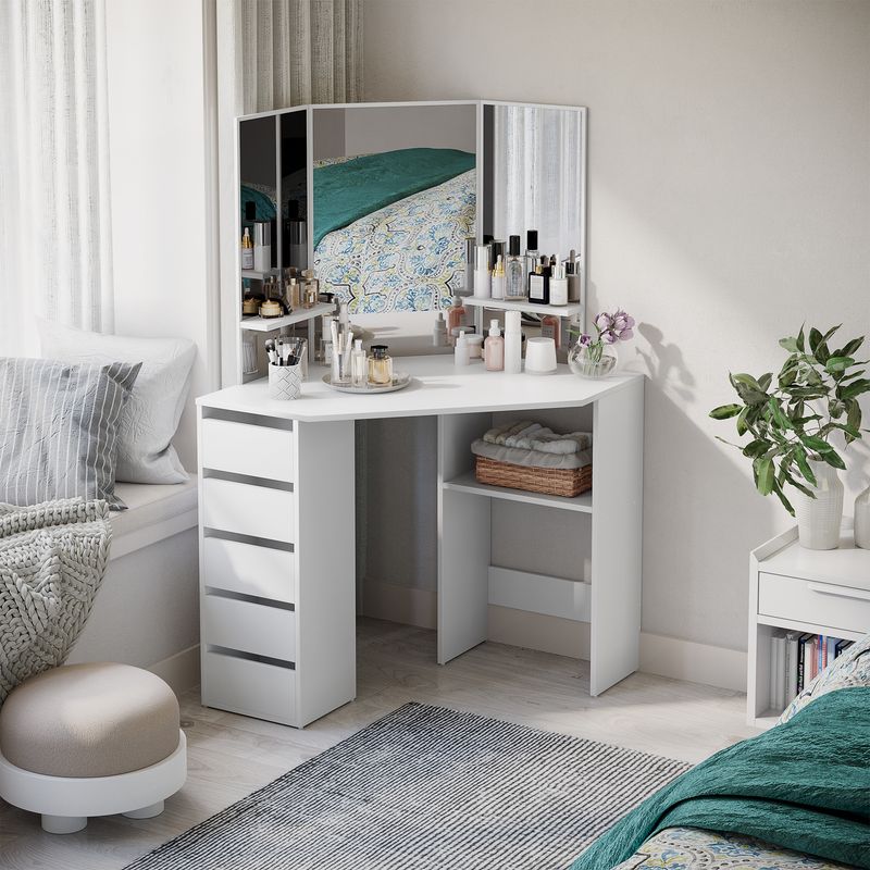 25 Corner Solutions That Turn Dead Space Into Your Favorite Spot - Decor Hint Corner Vanity Table