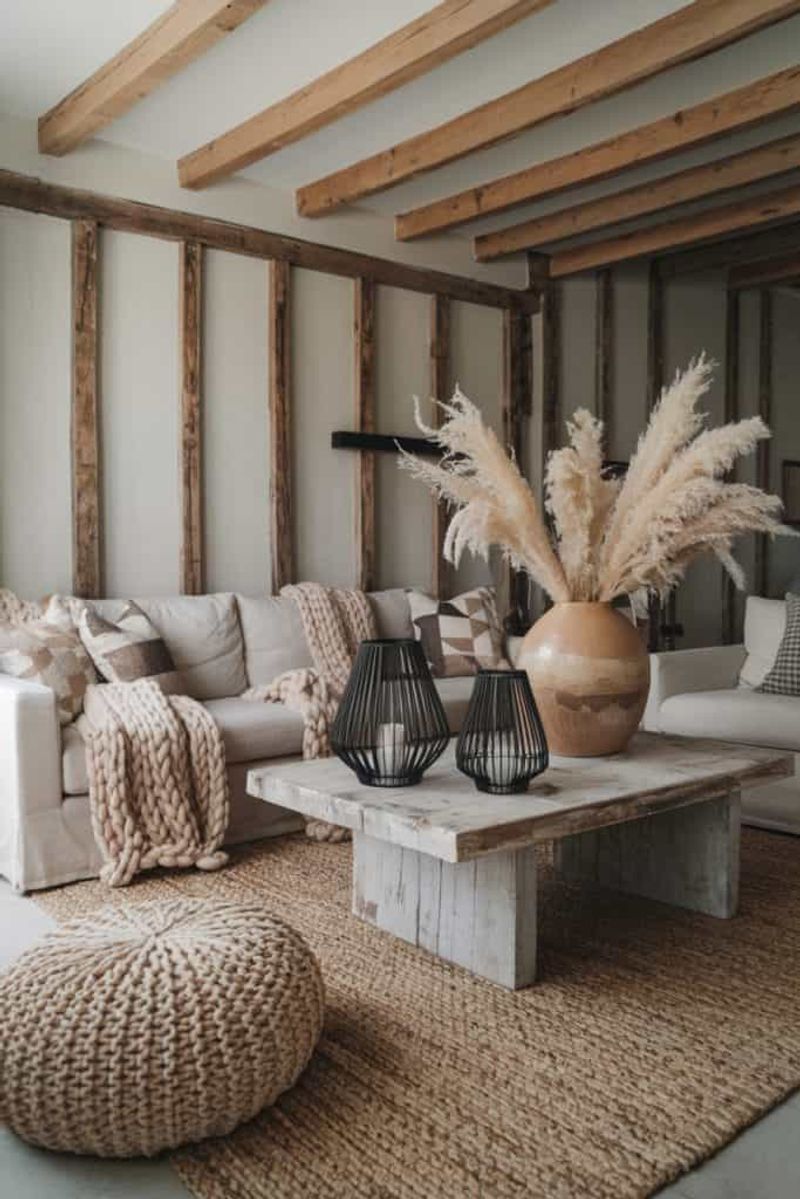 24 Inspiring Ways To Blend Rustic Boho And Farmhouse Styles In Your Living Room - Decor Hint Layered neutral textiles