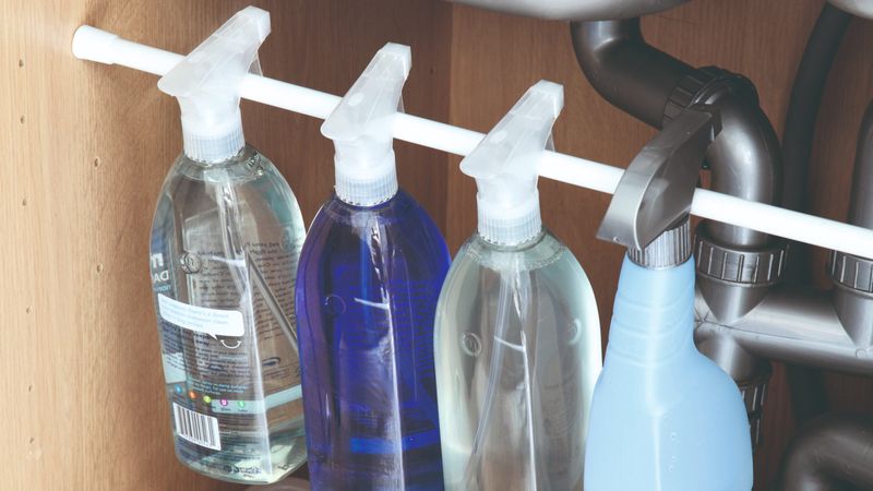 Clever Storage Ideas For Every Room In Your Home - Decor Hint Tension Rod Spray Bottle Organizer