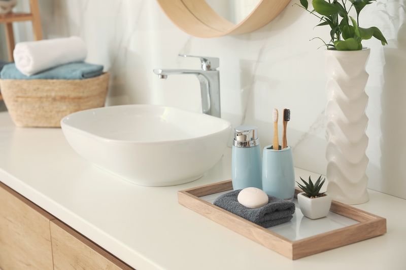 Bathroom toiletries on counters