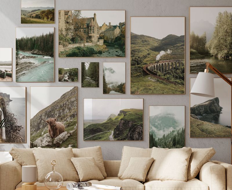24 Inspiring Ways To Blend Rustic Boho And Farmhouse Styles In Your Living Room - Decor Hint Gallery wall with nature prints