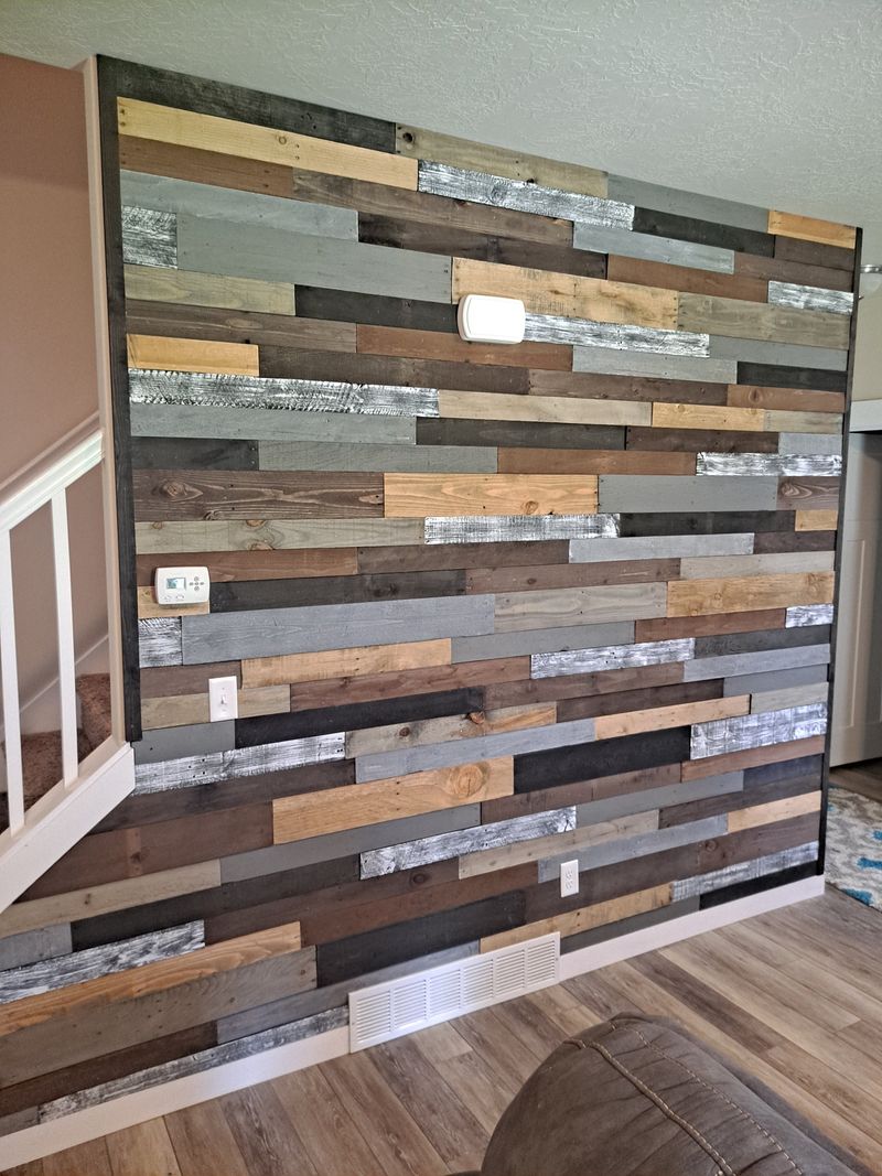Natural wood accent walls