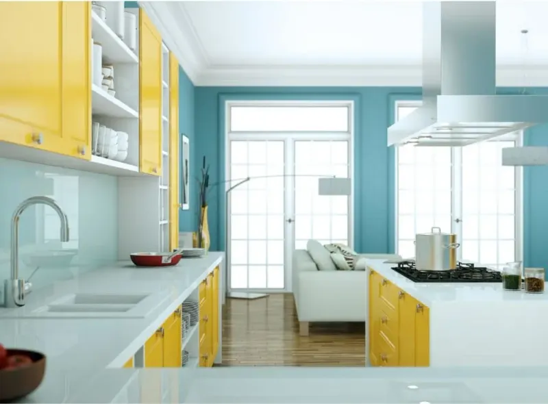 16 Kitchen Turnoffs That Send Oklahoma Homebuyers Running, Say Interior Designers - Decor Hint Electric Blue Walls And Sunshine Yellow Cabinets