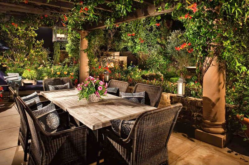 California Dreamin Outdoor Dining Setups From Santa Barbara Homes - Decor Hint Shaded Pergolas Draped in Climbing Vines