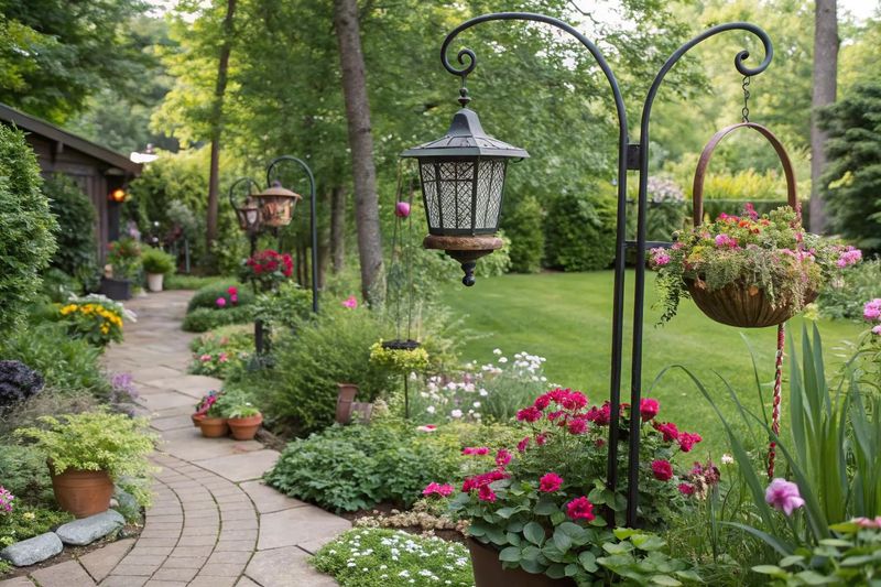 18 DIY Outdoor Decor Ideas That Look Way More Expensive Than They Are - Decor Hint Solar Lanterns Hung from Shepherd Hooks