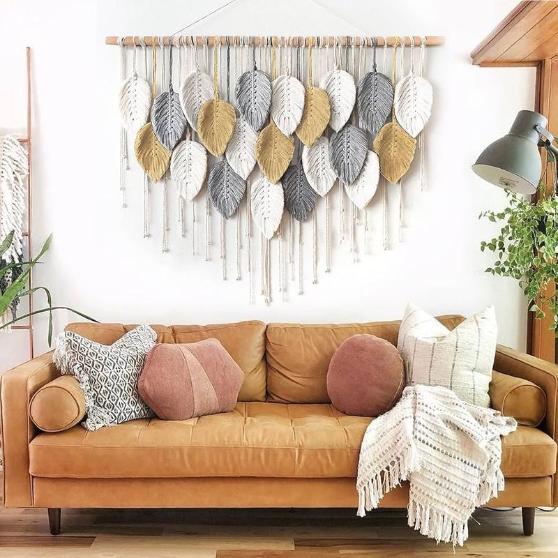 24 Inspiring Ways To Blend Rustic Boho And Farmhouse Styles In Your Living Room - Decor Hint Woven wall hangings