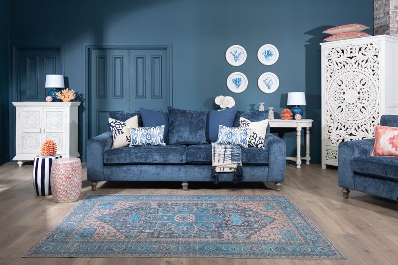 14 Mediterranean-Inspired Living Spaces That Bring A European Getaway Home - Decor Hint Lounge Featuring Bright Mediterranean Blues