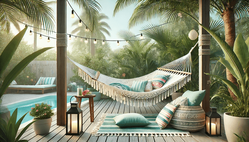 11 Backyards In Hawaii That Always Feel Like A Personal Escape - Decor Hint Rattan Hammocks Paired With Patterned Cushions