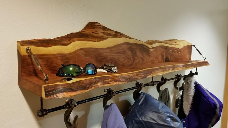 Rustic Wall Shelf With Hooks