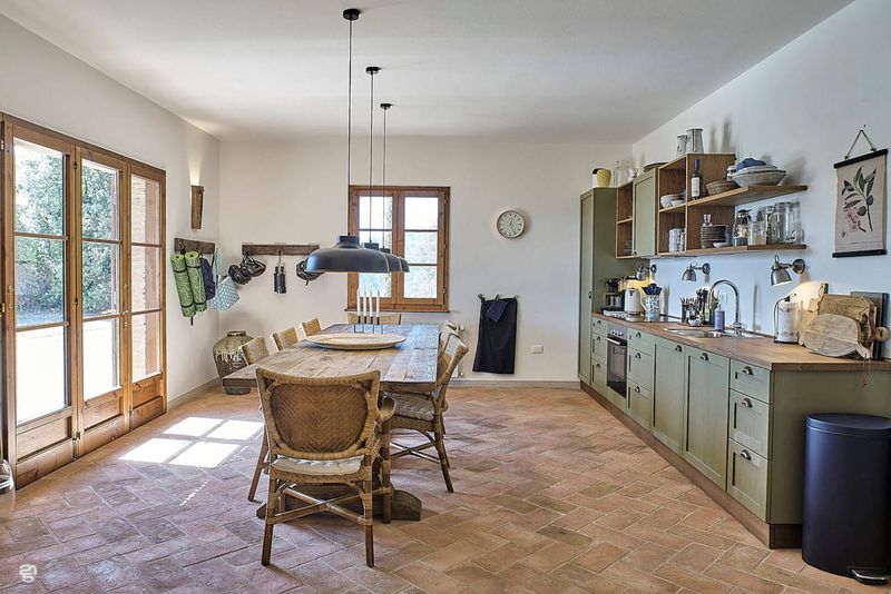 10 Green Farmhouse Kitchens That Will Make You Want To Redecorate - Decor Hint Distressed Sage Green Cabinetry with Brick Flooring