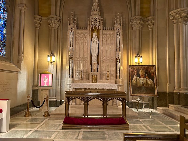 Inside the soaring sanctuary of the Cathedral Basilica of the Sacred Heart