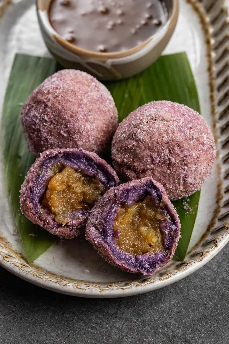 Banana Mochi Donuts with Tamarind Caramel