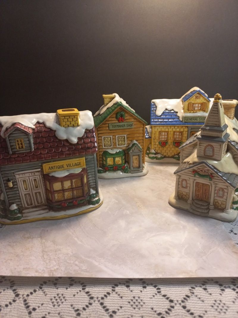 Vintage Christmas village sets (cardboard, ceramic, or plastic)