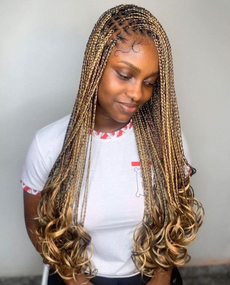 Box Braids with Metallic Thread or Yarn Wraps