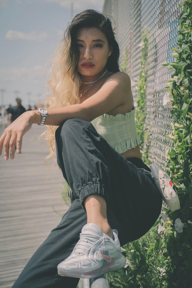 Sneakers with a cute casual outfit (approachable, fun, “let’s do something”)