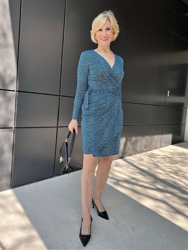 Knit Wrap Dress + Low Heels