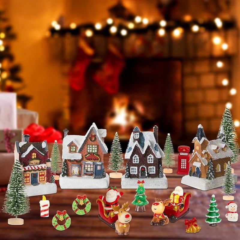 JOYOFXMAS 24‑Piece LED Lighted Christmas Village Set