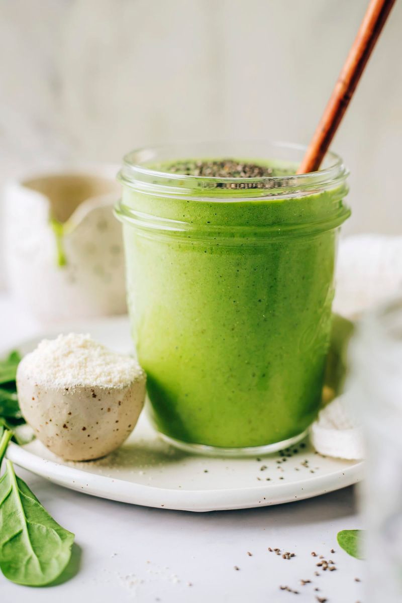 Smoothie with Spinach, Protein Powder, and Berries