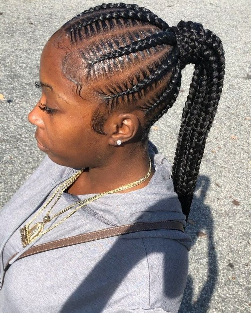 High Ponytail with Chunky Braids
