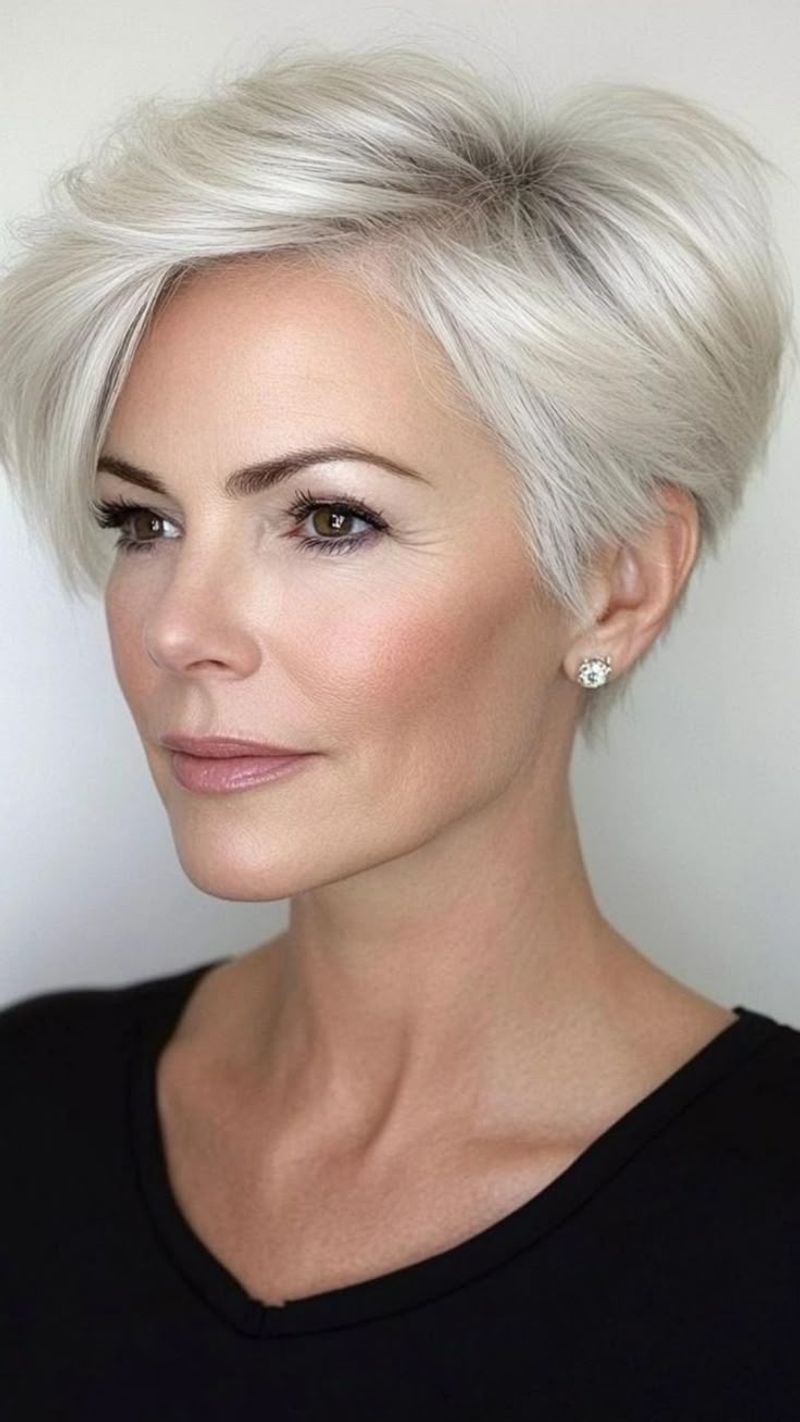 Silver Pixie with Side Part