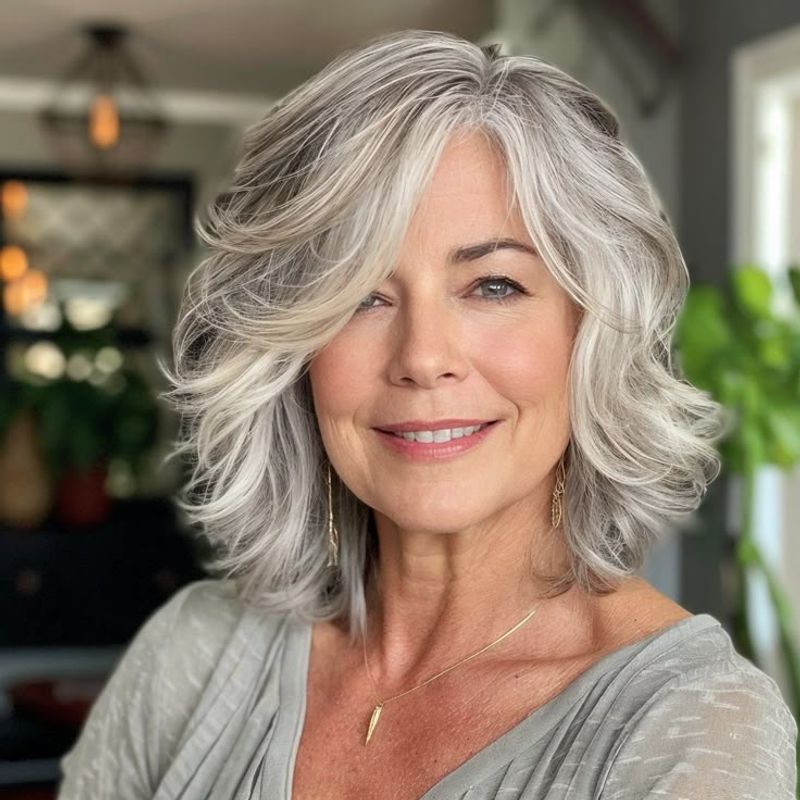 Wavy Lob with Side Part