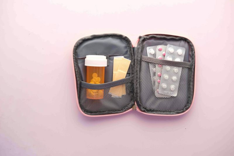 Pack a mini capsule of meds (pain reliever, allergy meds, Band-Aids, blister pads).