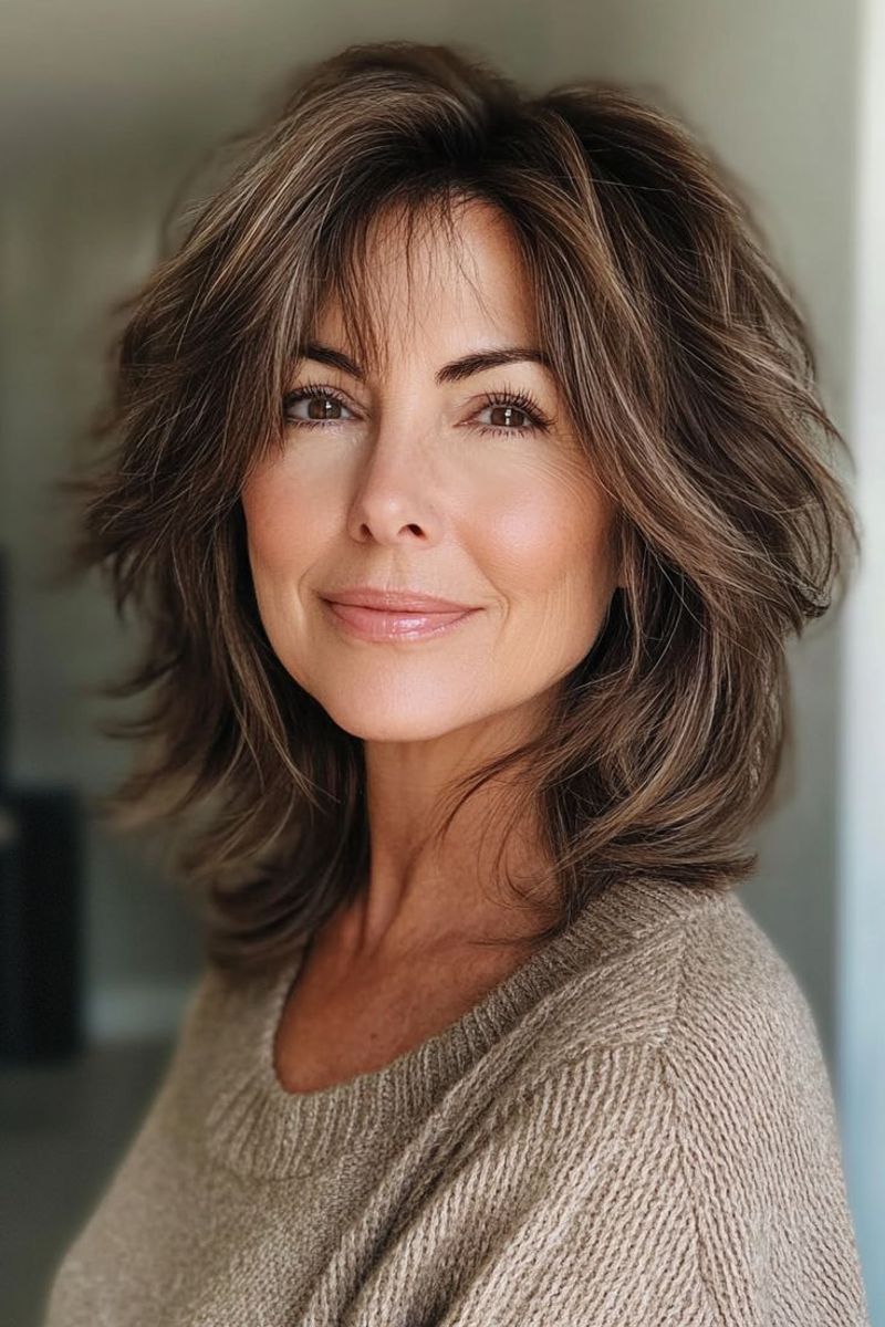 Shoulder-Length Layers with Volume at the Crown