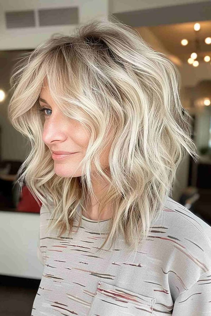 Shoulder-Length Shag with Curtain Bangs