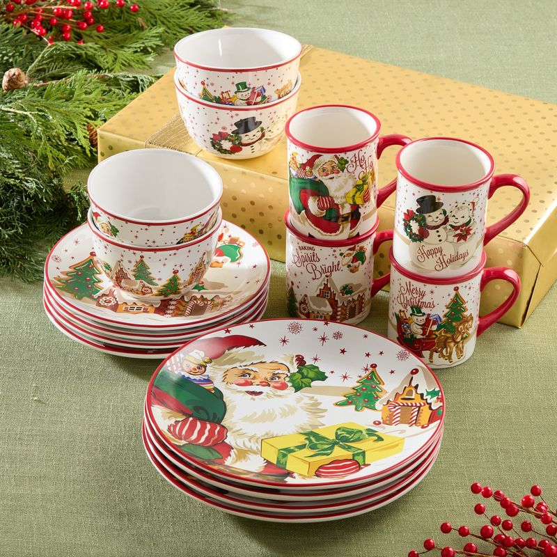 Vintage holiday dinnerware and Santa mugs