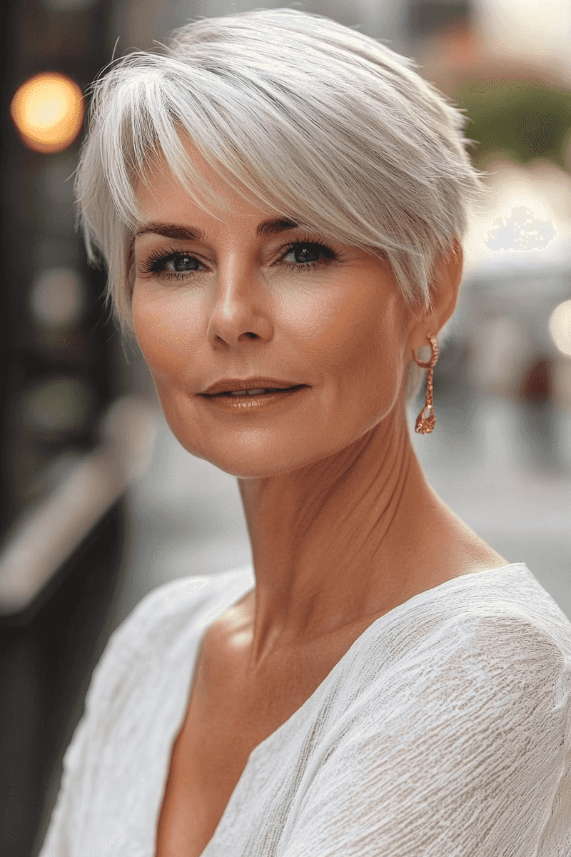 Silver Fox Pixie with Side-Swept Bangs
