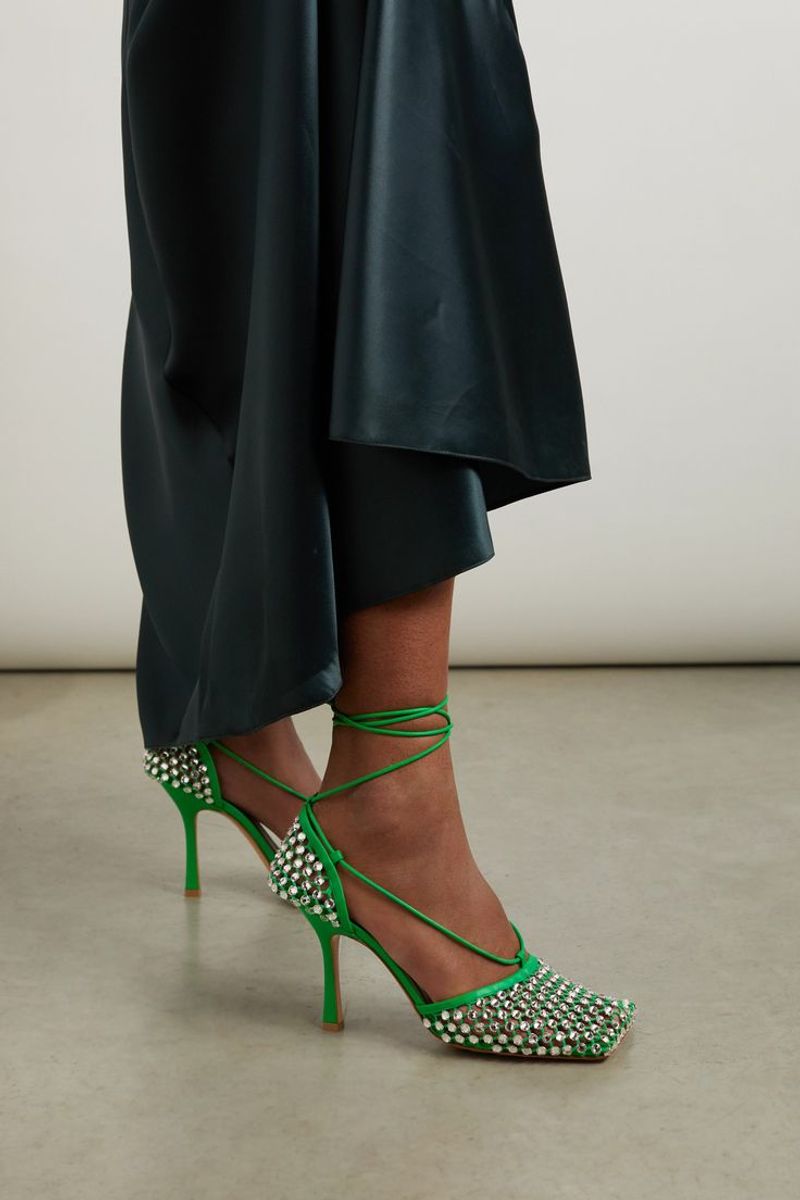 Bottega Veneta Leather-Trimmed Crystal-Embellished Mesh Pumps